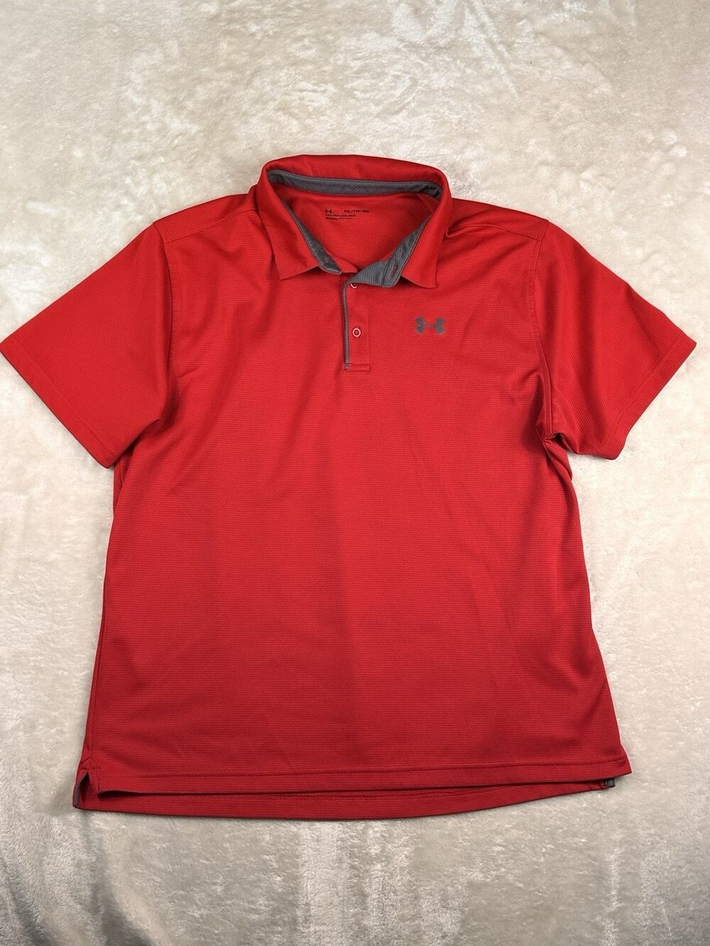 Under Armour Polo Shirt Mens 2XL Red HeatGear Loose Fit Golf Rugby Athletic Logo